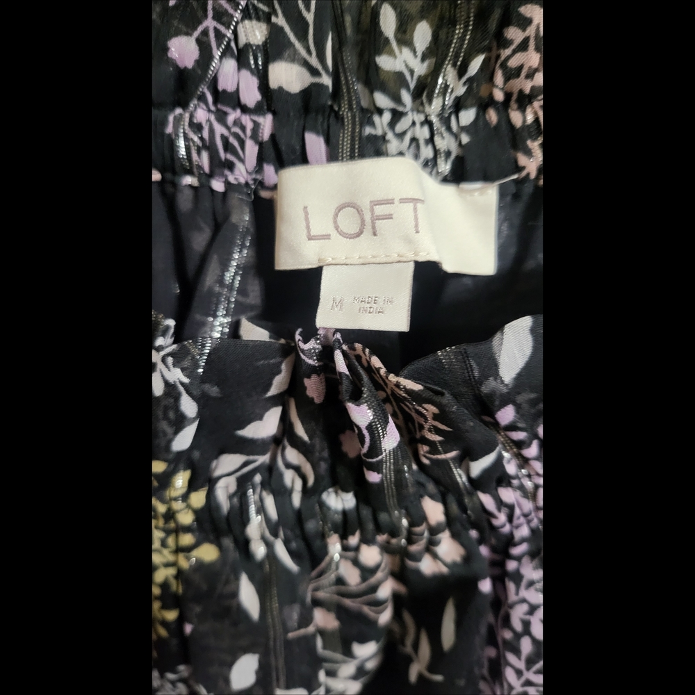 🌿Loft Black Metallic Leaf Print Off-Shoulder Top, Women's Medium - Picture 5 of 13